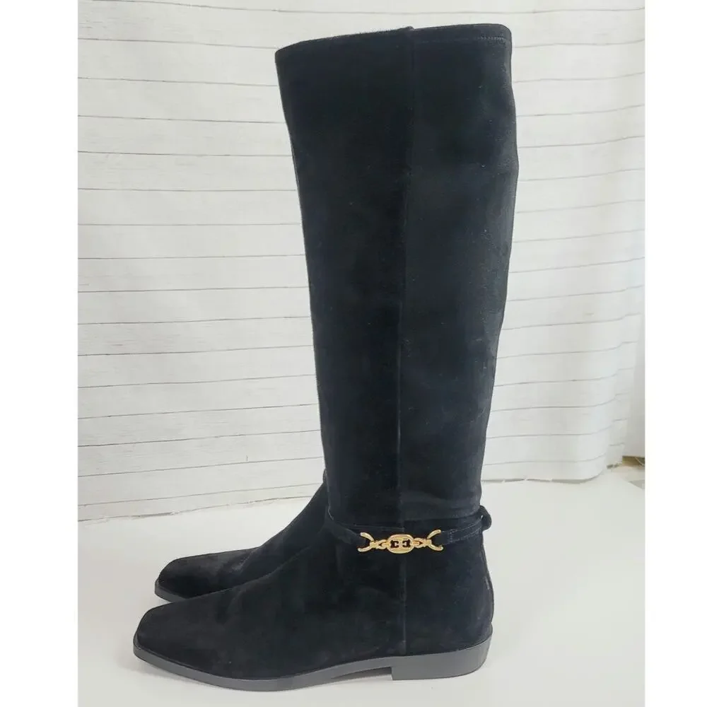 SAM EDELMAN CLIVE KNEE HIGH RIDING BOOTS IN BLACK SUEDE, SZ 10.5